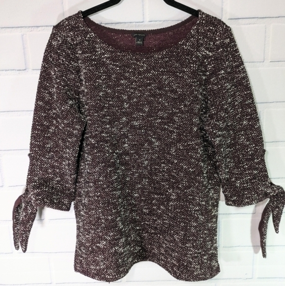 Ann Taylor Burgundy Boucle Top Tie Sleeves